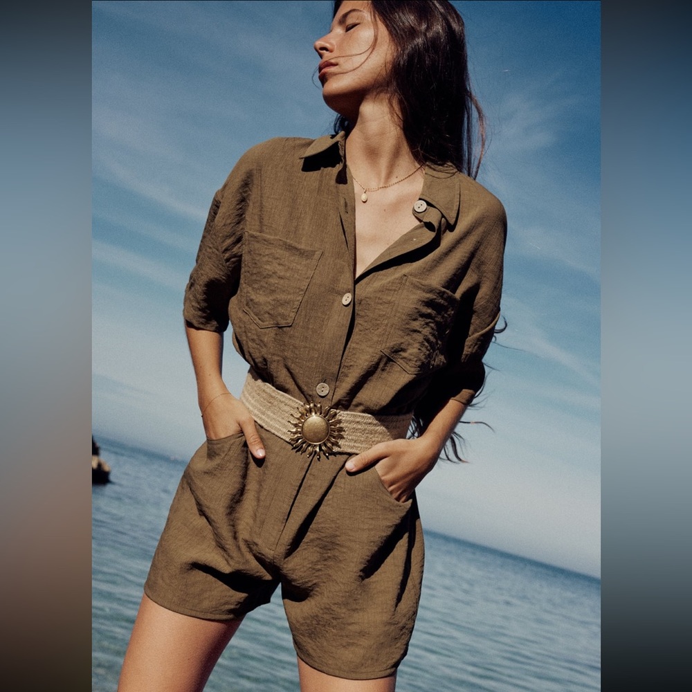 Zara Shirt Style Short Jumpsuit NWT - Picture 2 of 3